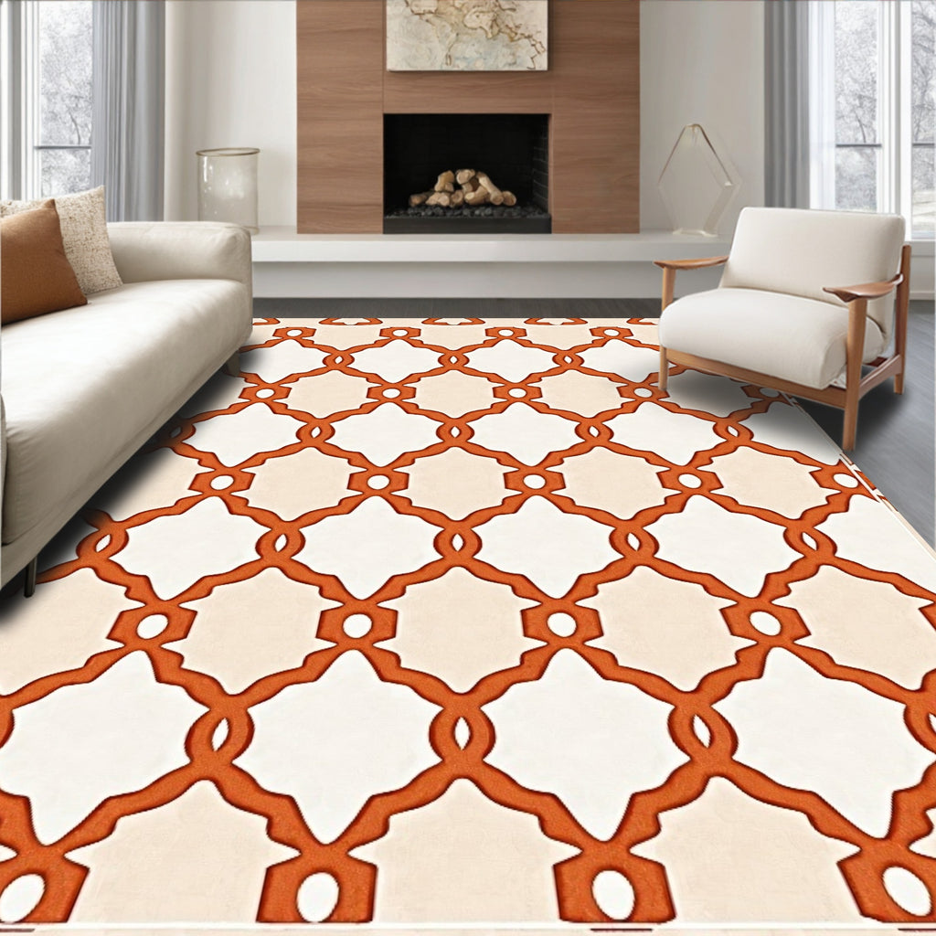 Terracotta Geometric Lattice Medallion Rug