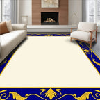 Deep Blue Golden Acanthus Scroll Border Rug