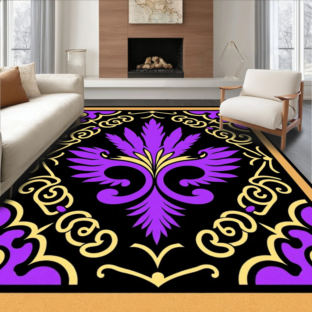 Vibrant Purple Gold Regal Flourish Rug