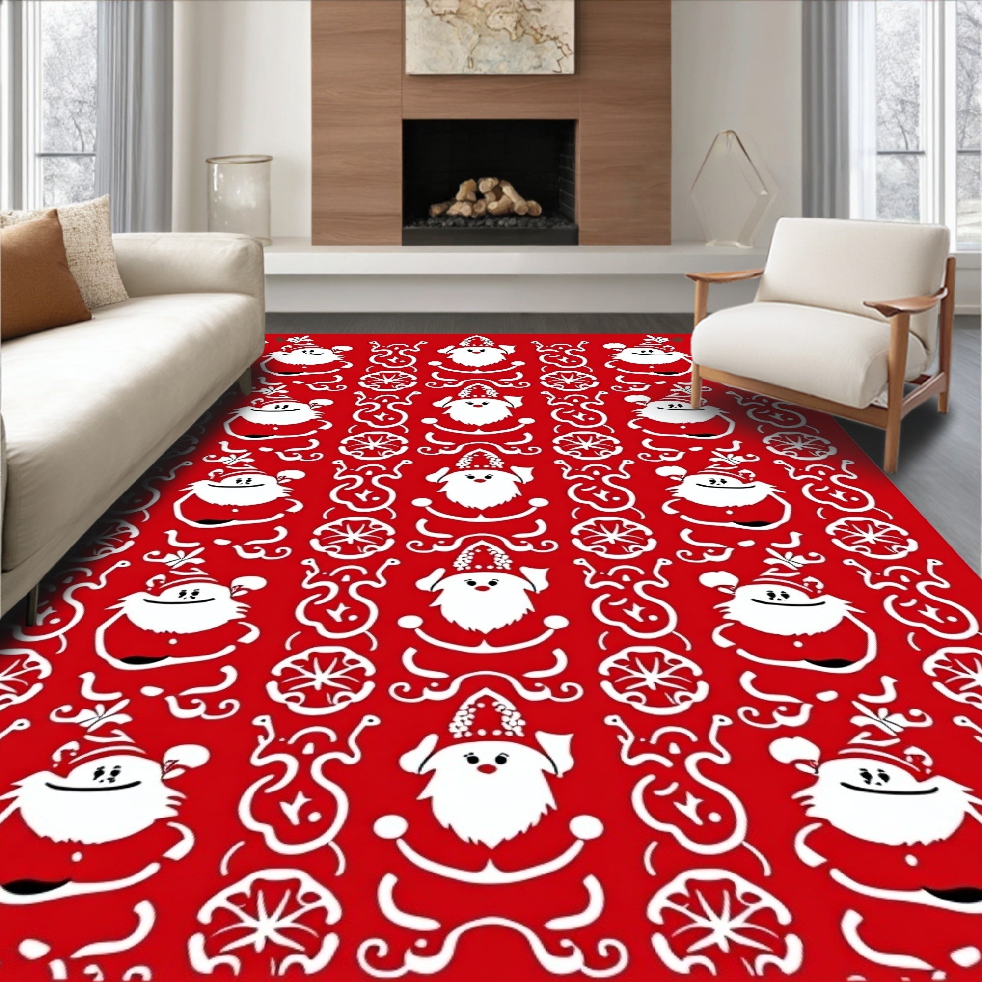 Red And White Santa Claus Holiday Rug