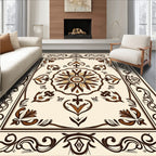 Ivory Brown Floral Scroll Medallion Rug