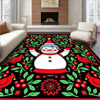 Festive Snowman Red Cardinal Floral Border Rug