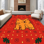 Cute Orange Cat Red Floral Dots Rug