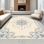 Antique Navy Sunburst Scroll Border Rug