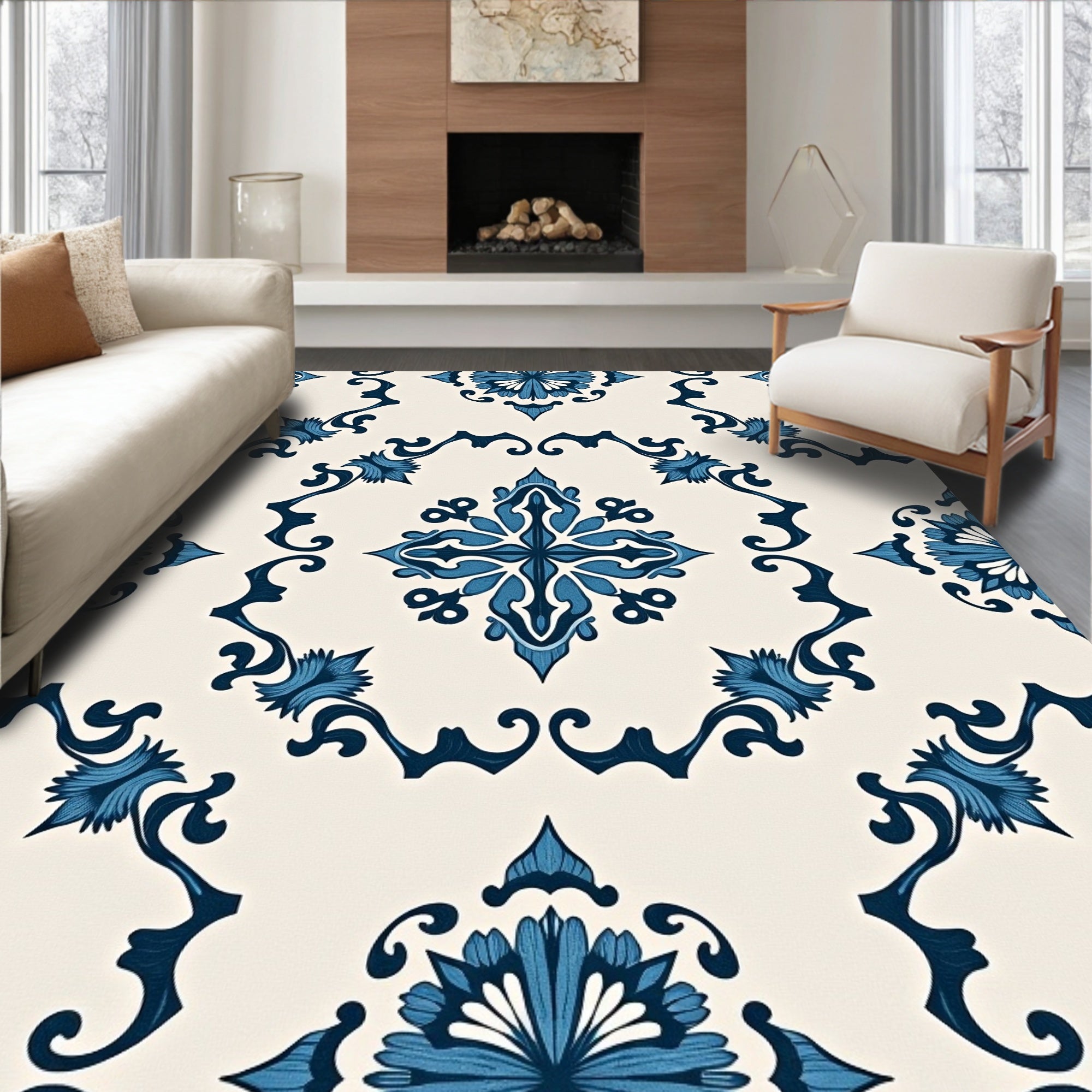Blue Vintage Floral Medallion Rug