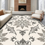 Monochromatic Gray Vintage Foliage Mandala Rug