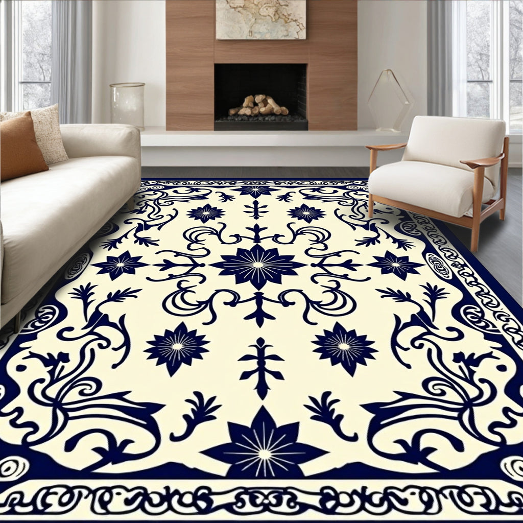 Navajo Blue Floral Traditional Rug