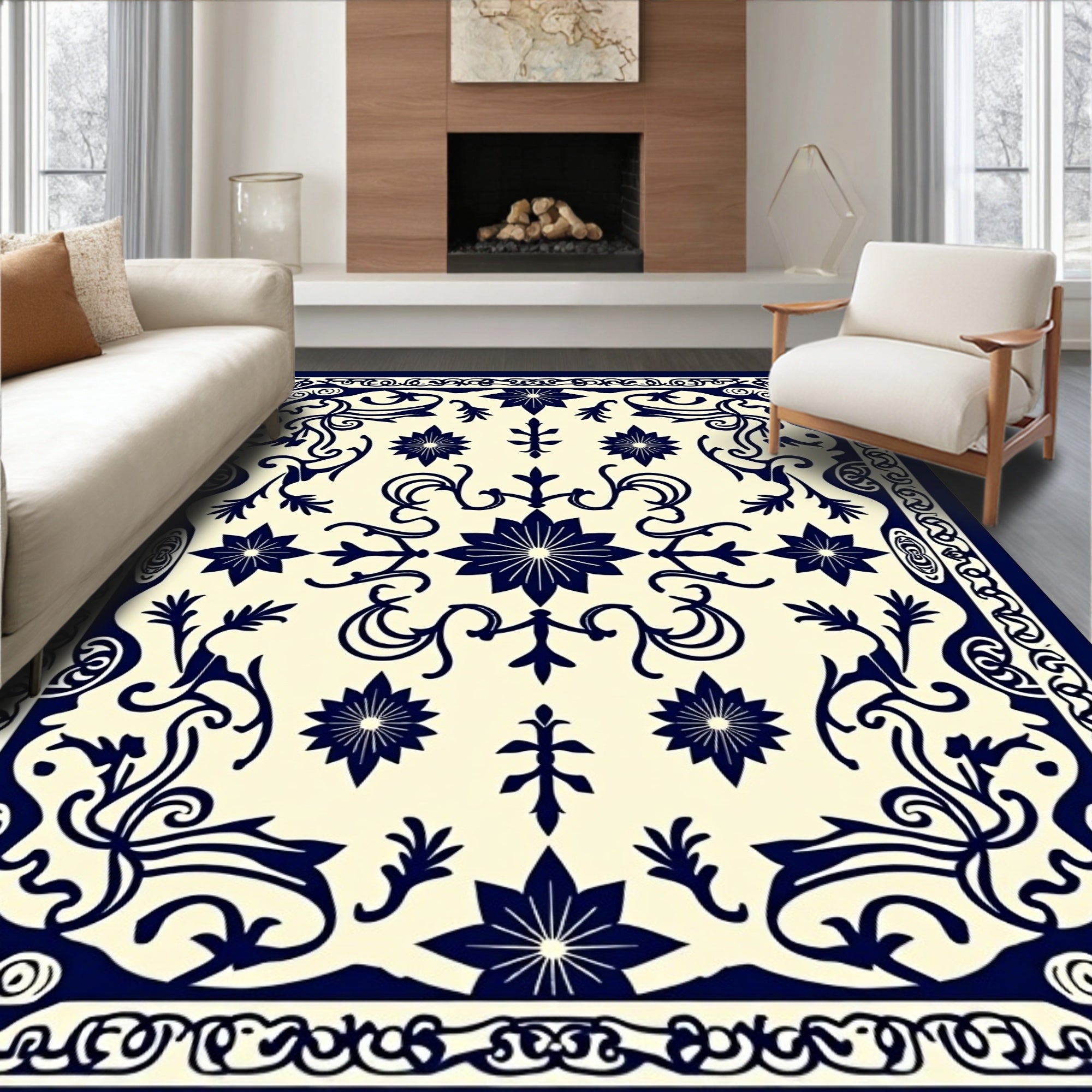 Navajo Blue Floral Traditional Rug