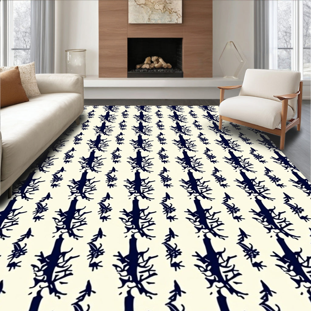 Dark Navy Abstract Organic Branch Rug