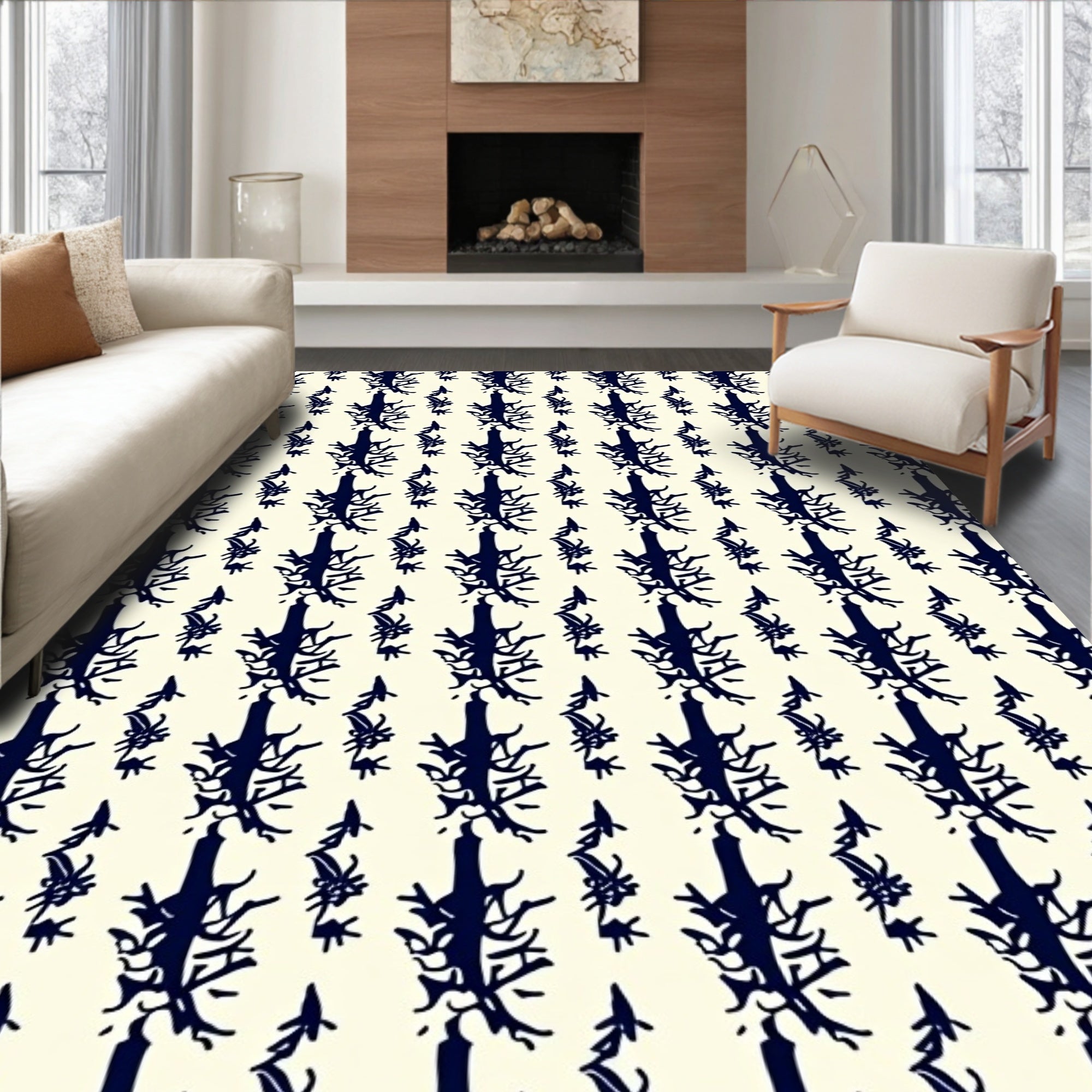 Dark Navy Abstract Organic Branch Rug