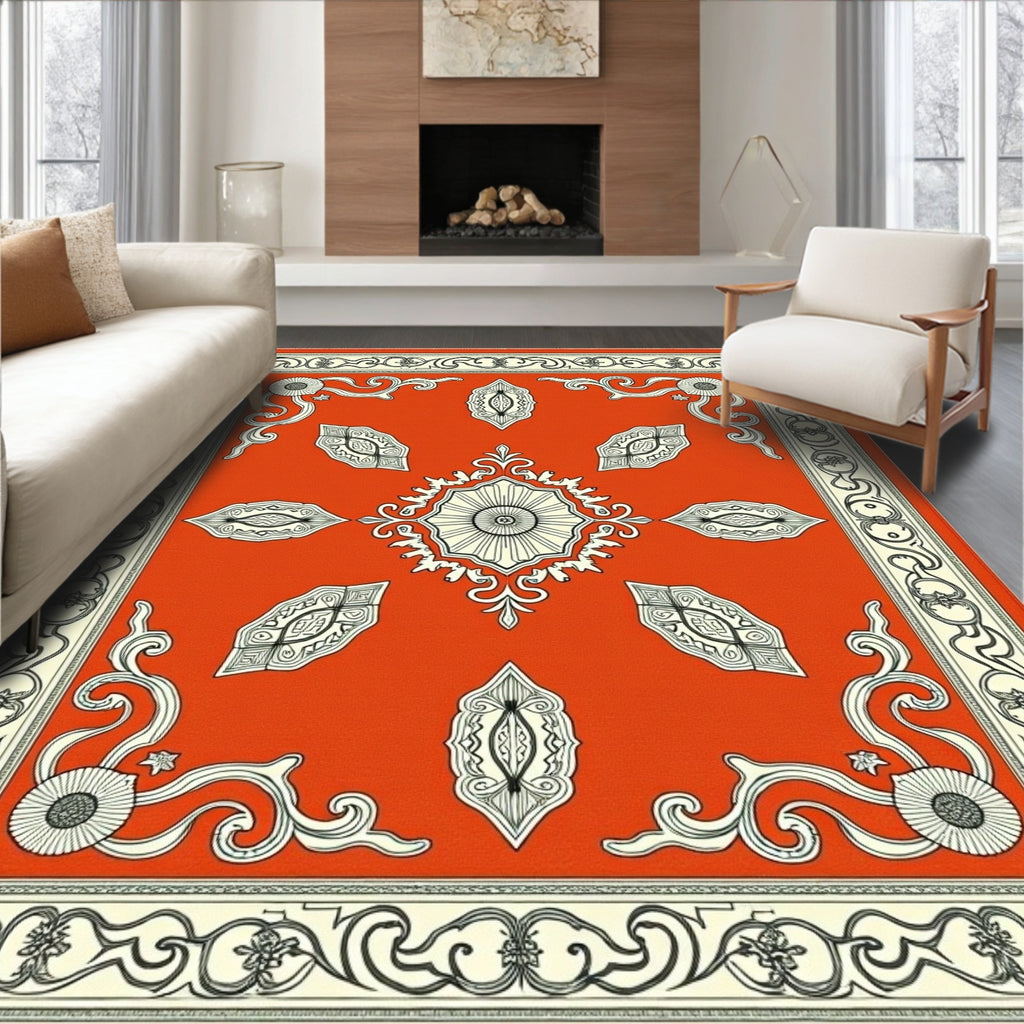 Orange Scrollwork Medallion Rug