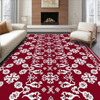 Deep Red White Folkloric Blossom Rug
