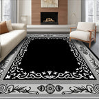 Elegant Black Gray Floral Scroll Rug