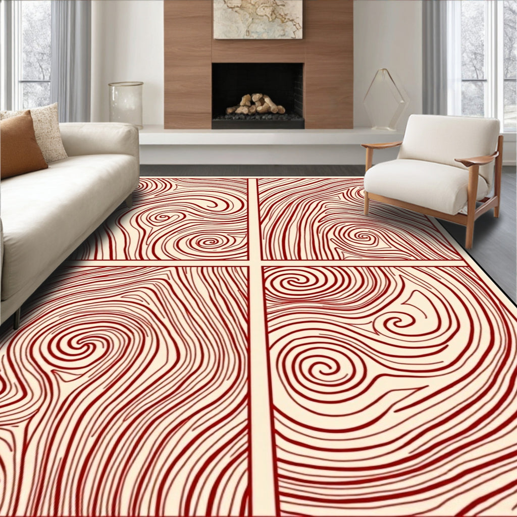 Crimson Swirl Wood Grain Panels Rug