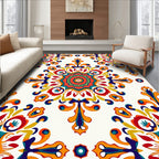 Vibrant Teal Orange Mandala Floral Rug