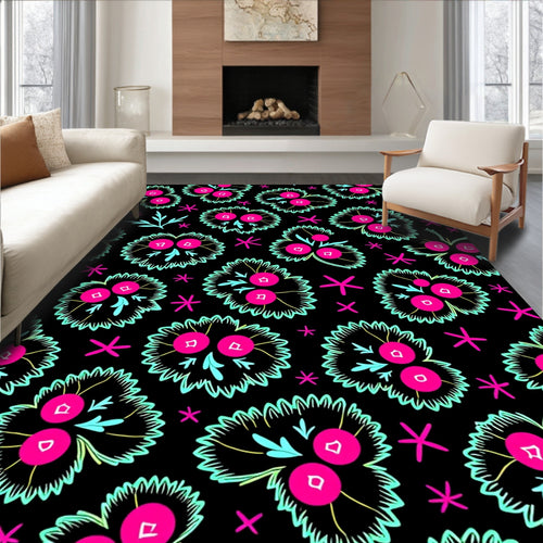 Black Floral Berry Cluster Rug