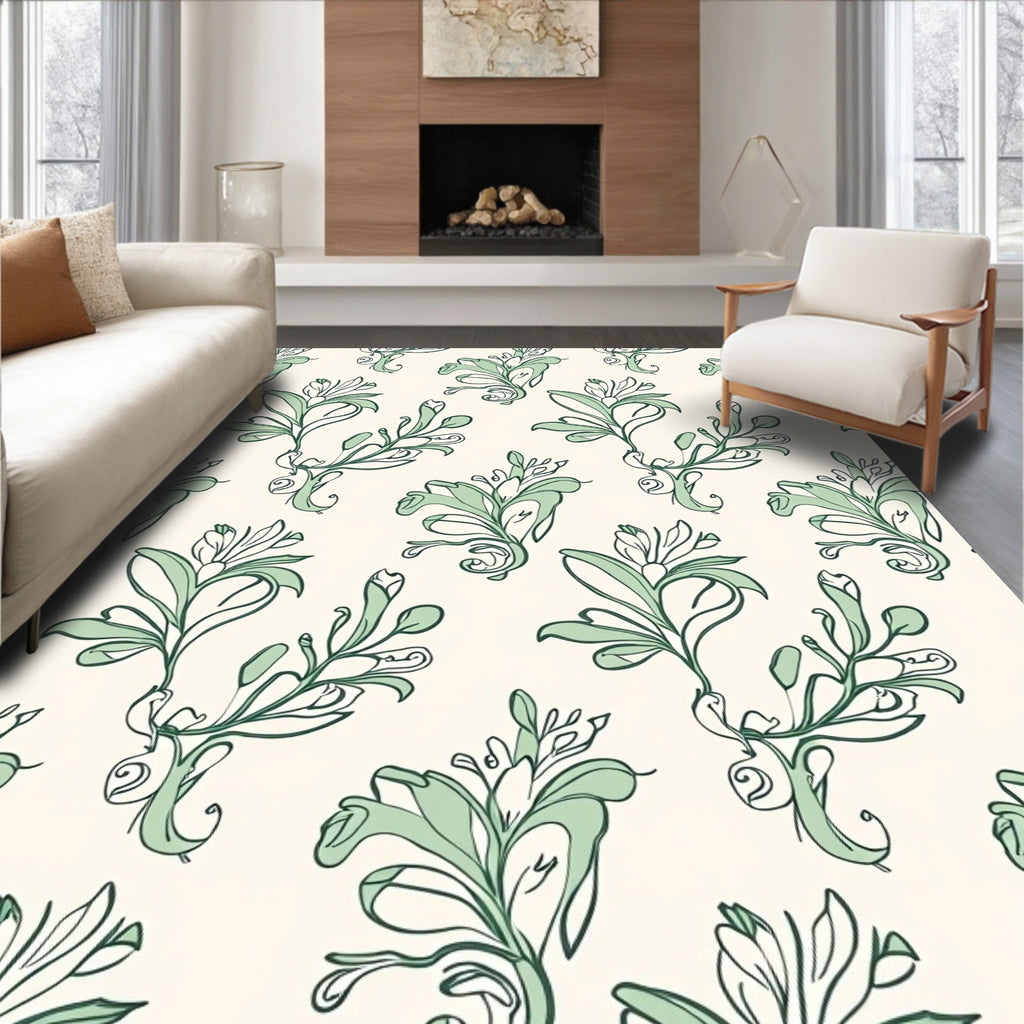 Green Floral Vine Swirl Rug