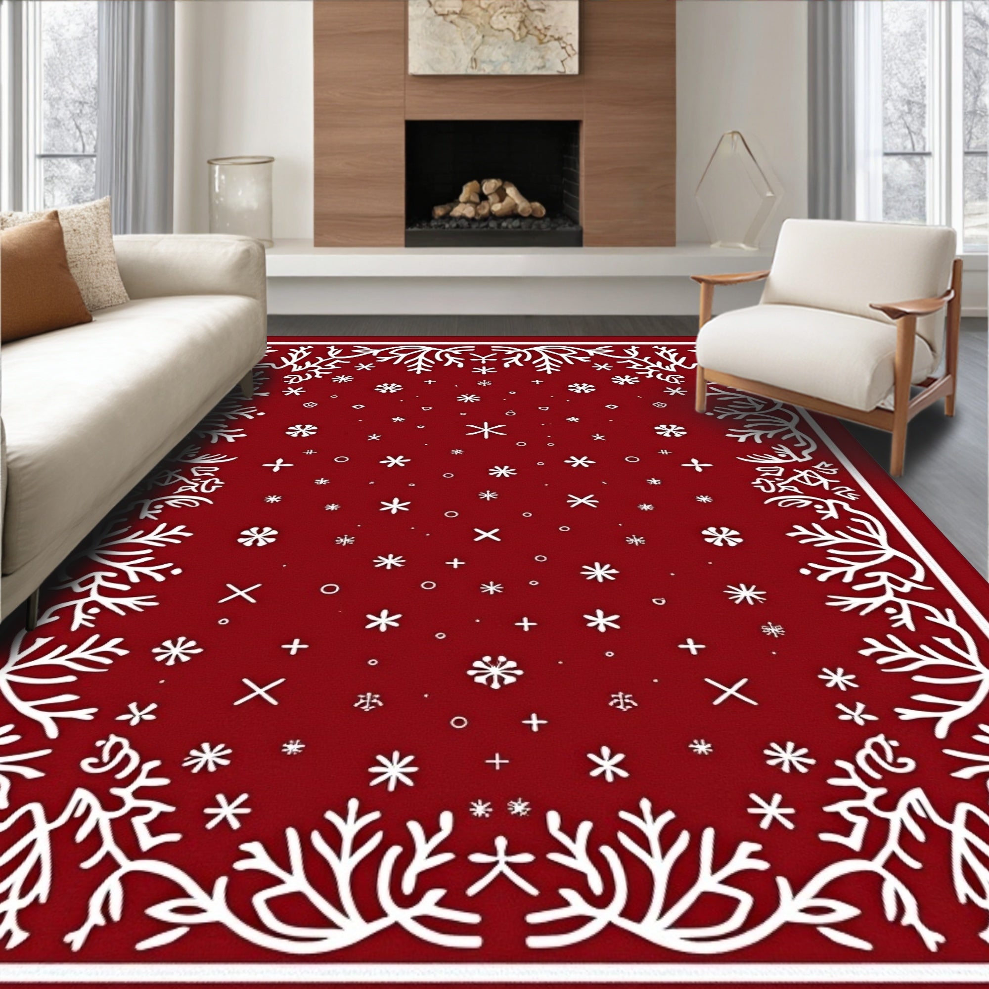 Holiday Twig Sparse Snowflakes Rug