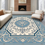 Blue Cream Renaissance Floral Medallion Rug