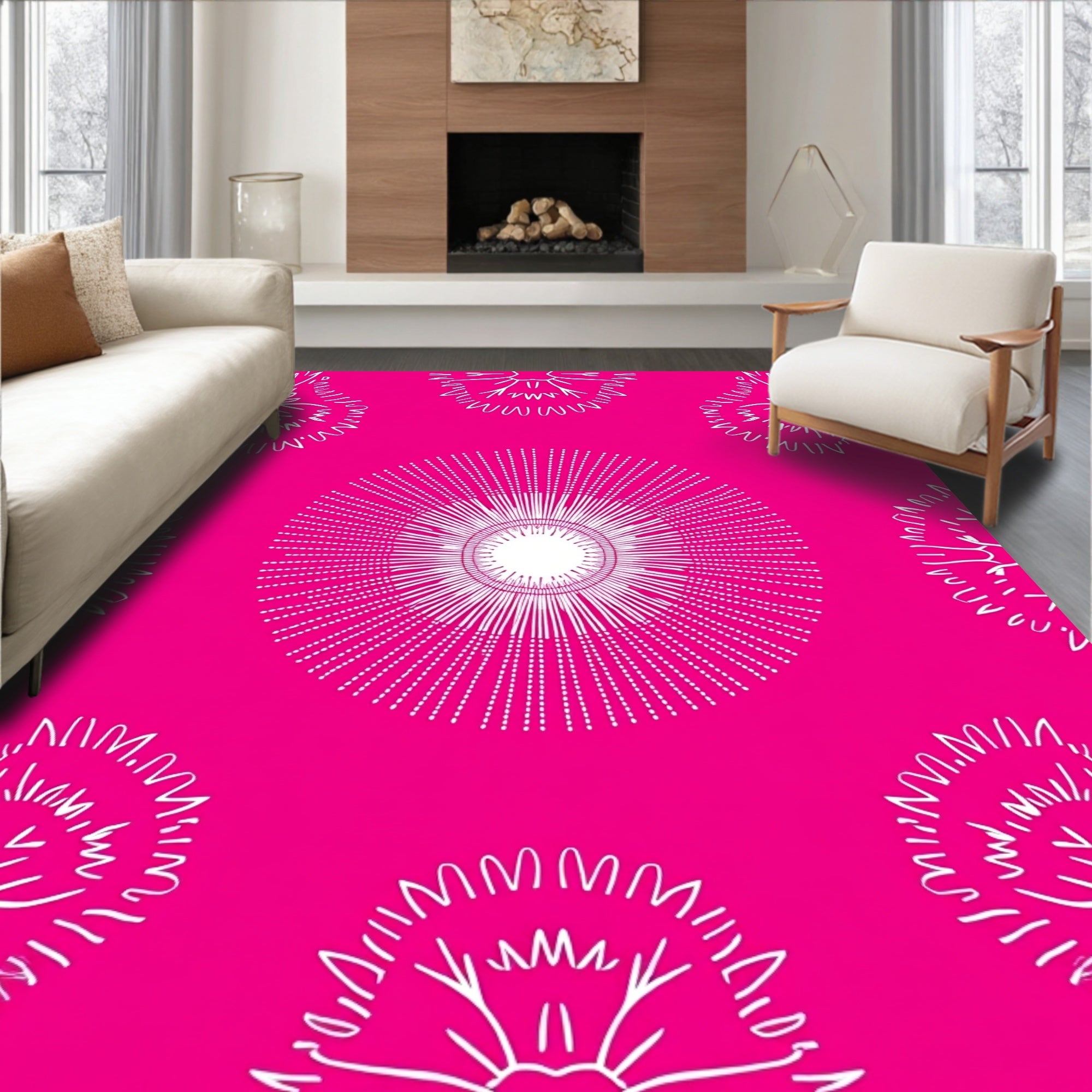 Radiant Bright Pink Sunbursts Rug