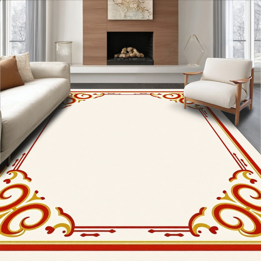 Crimson Gold Swirl Corner Border Rug