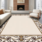 Ornate Brown and Gold Floral Border Rug