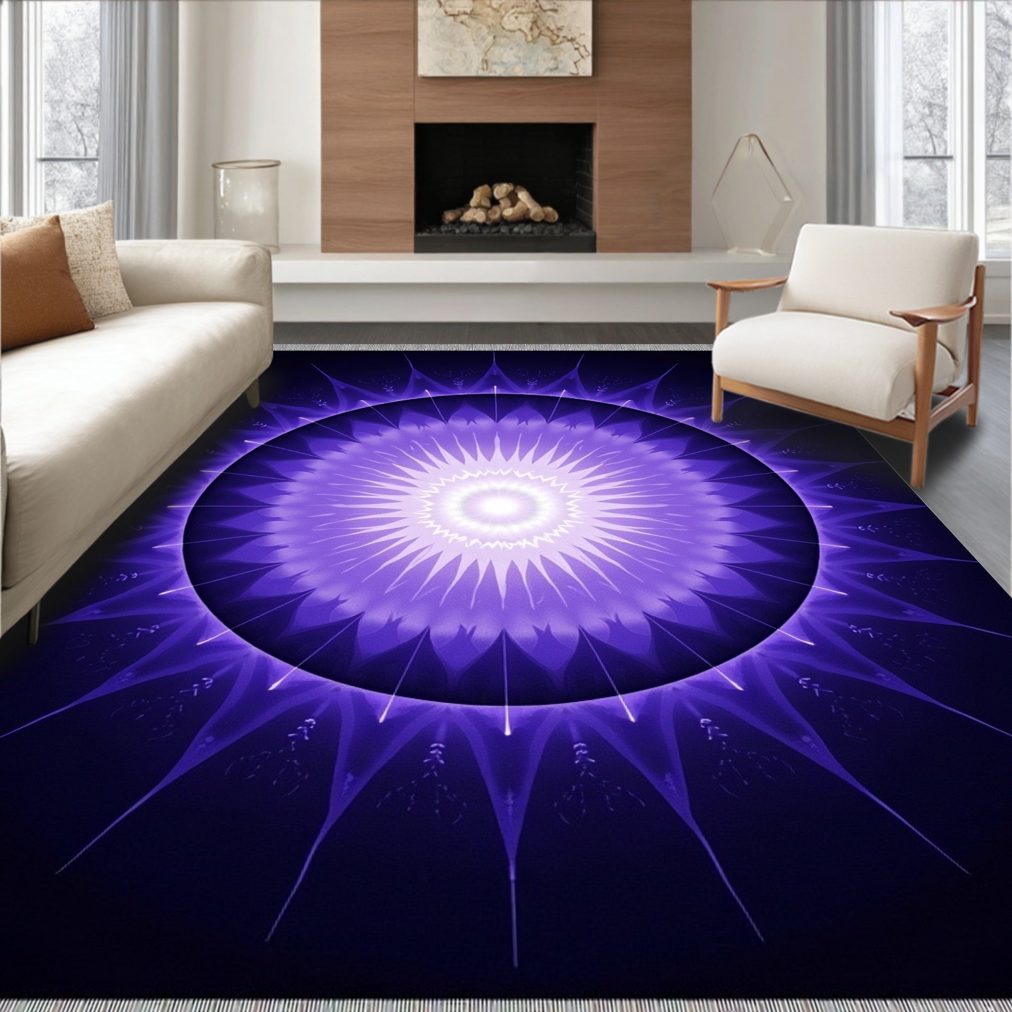Radiant Violet Sunburst Medallion Rug