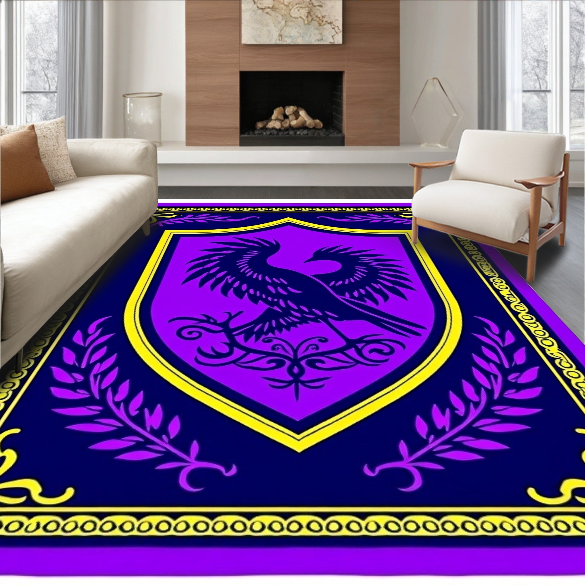 Royal Purple Blue Bird Crest Rug