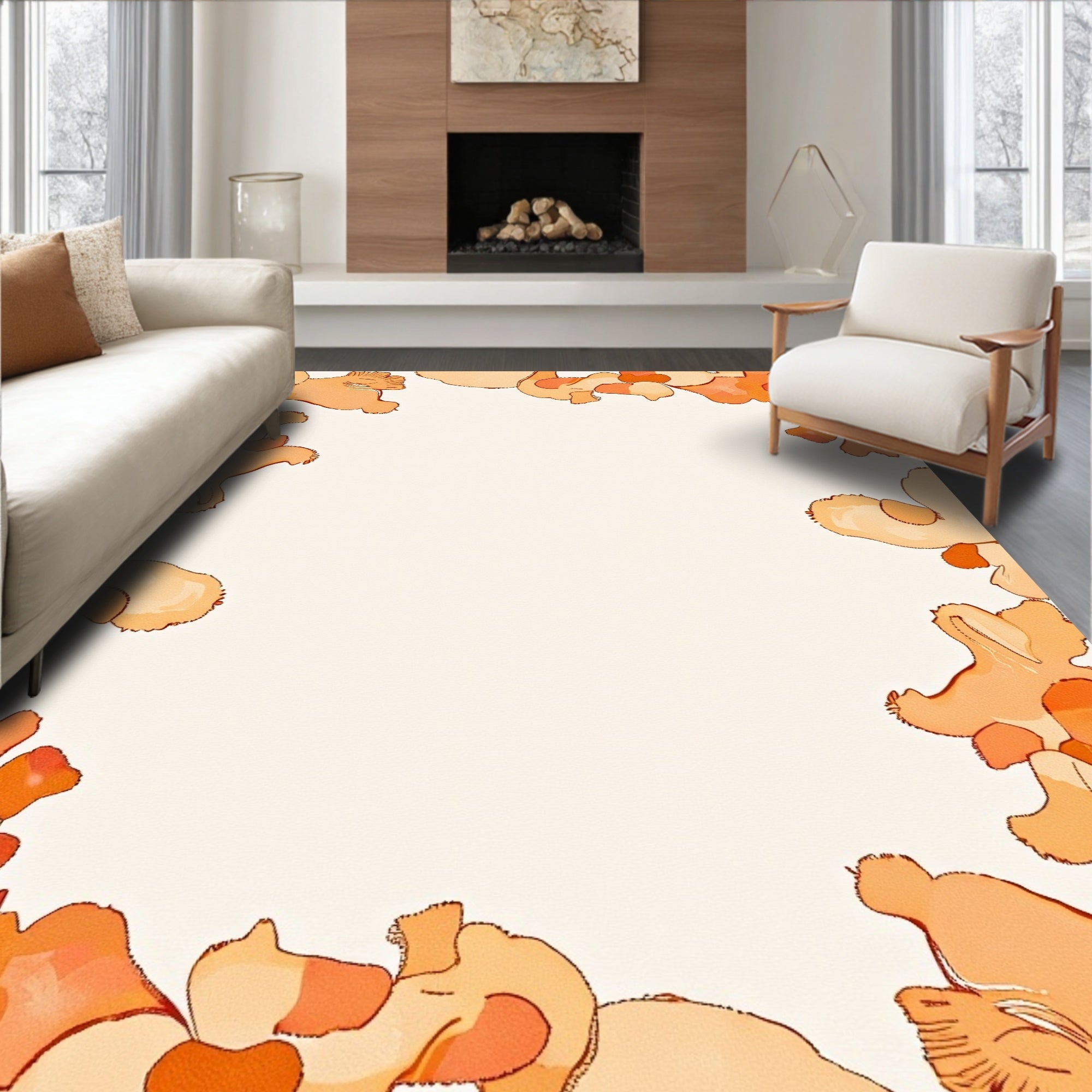 Warm Coral Organic Border Rug