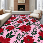 Bold Red Floral Garden with Leaves Rug