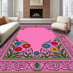 Pink Floral Hummingbird Garden Frame Rug