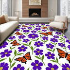 Vibrant Purple Floral Butterfly Garden Rug