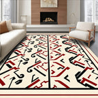 Art Deco Cream Black Red Geometric Rug