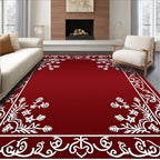 Crimson White Floral Border Accent Rug