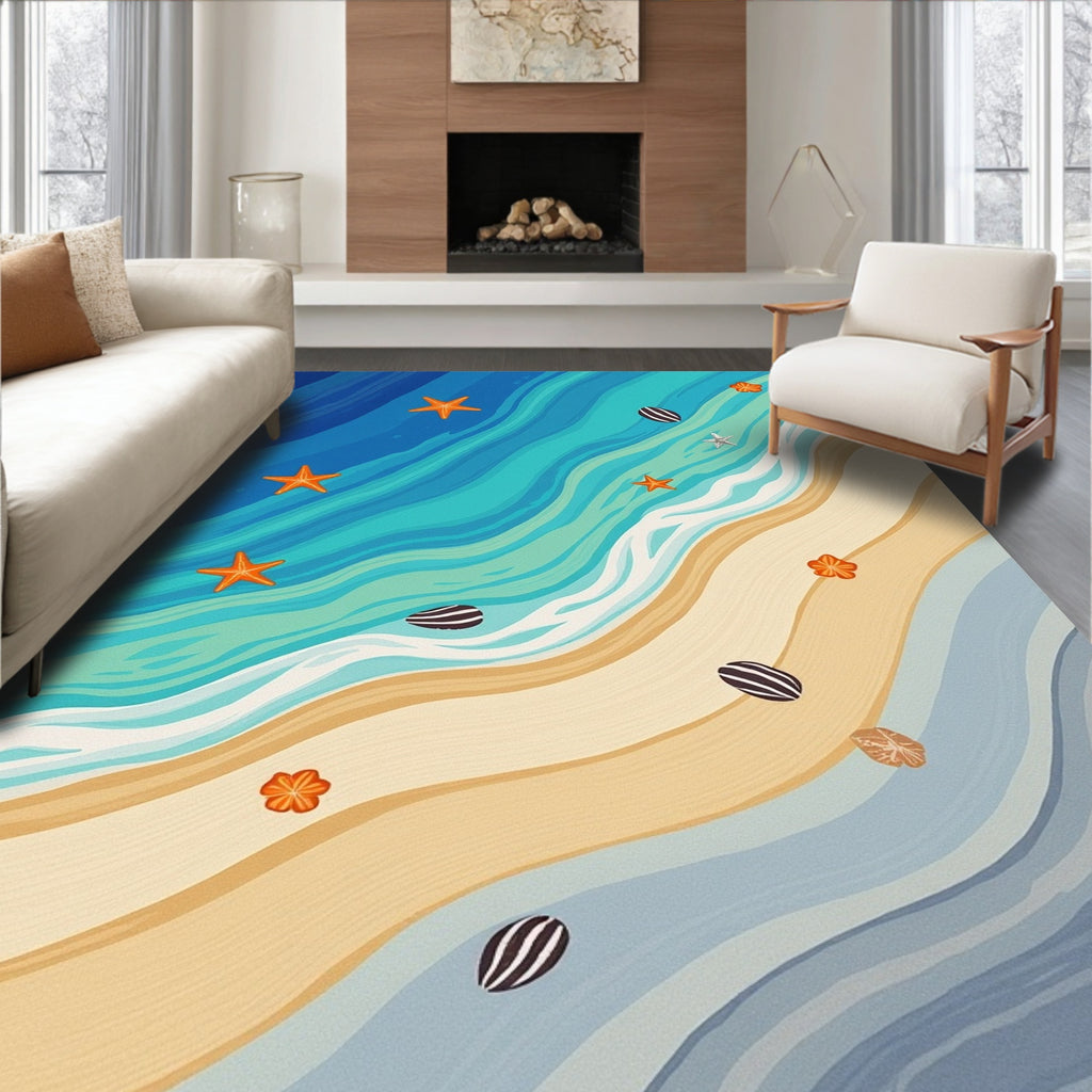 Ocean Waves Beach Starfish Collection Rug