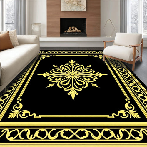 Black and Gold Ornate Medallion Rug