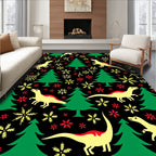 Festive Dinosaur Christmas Tree Snowflakes Rug