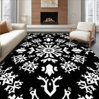 Monochromatic White Snowflake Abstraction Rug