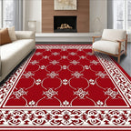 Rich Crimson White Floral Lattice Rug