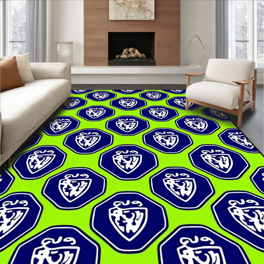 Lime Green Blue Shield Crest Rug