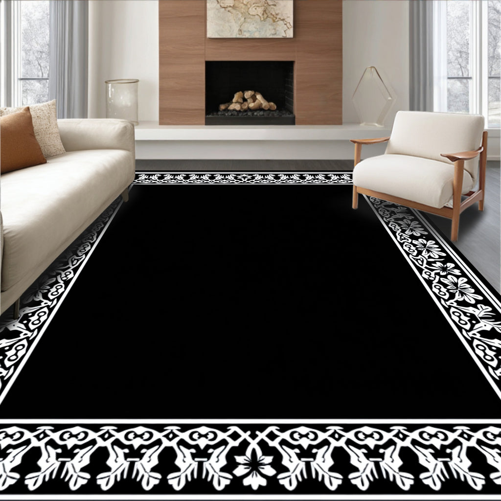 White Floral Arabesque Border Rug