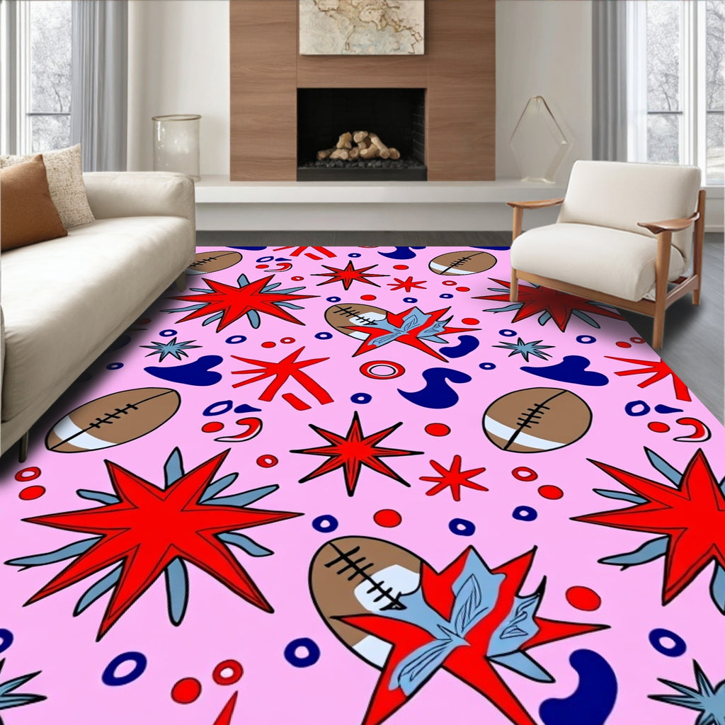 Pink Football Stars Abstract Collage Rug