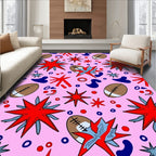 Pink Football Stars Abstract Collage Rug
