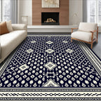 Dark Navy Ivory Geometric Diamond Mandala Rug
