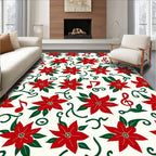Crimson Poinsettia Musical Notes Garland Rug