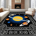 Cosmic Planet Ringed Celestial Scene Rug