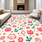 Whimsical Pink Cat Floral Medley Rug