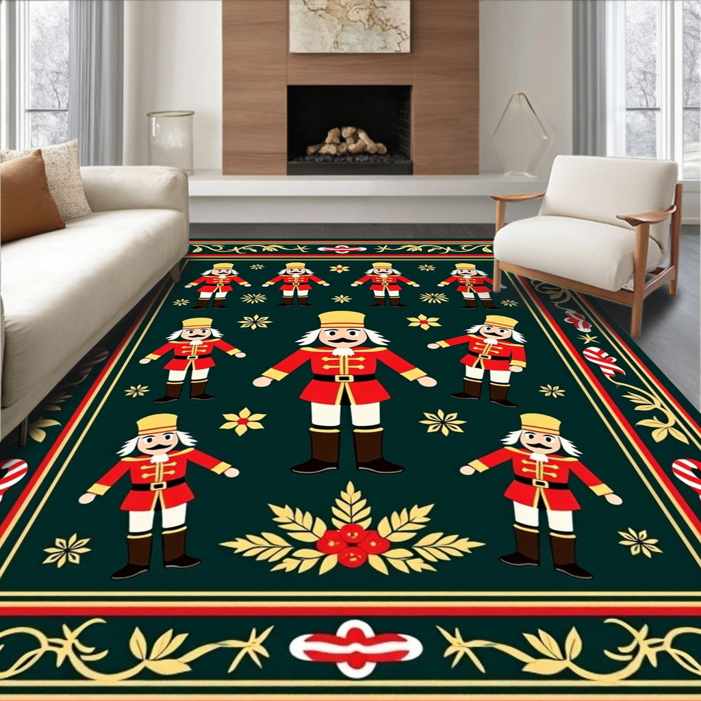 Festive Nutcracker Soldier Emerald Border Rug