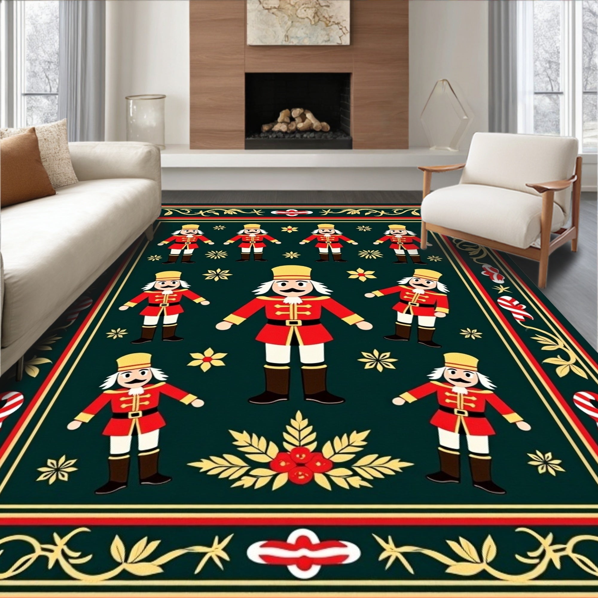 Festive Nutcracker Soldier Emerald Border Rug