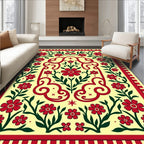 Crimson Blossoms In Greenery Lace Rug